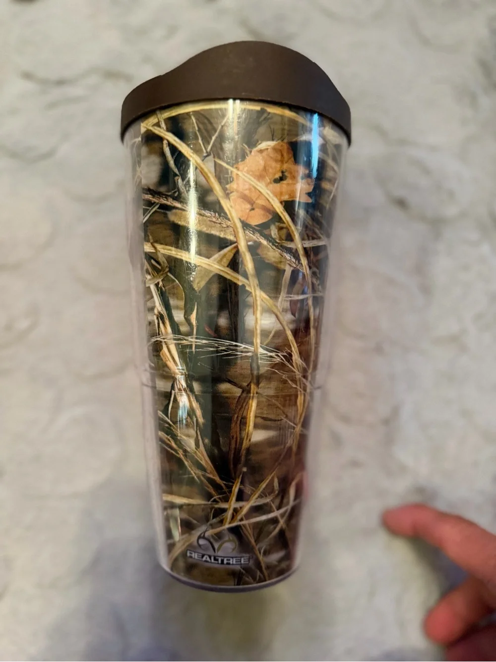 Camouflage 24 oz. Travel Tumbler with Wheat Field Print - Brown Lid